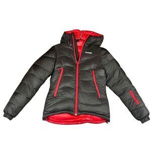 GUC Bergans of Norway Pertex Down Puffer Jacket Black Red Womens Hooded Parka L